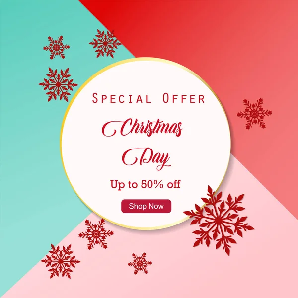 Kağıt kar taneleriyle Noel indirimi. Vektör İllüstrasyonu.