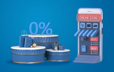Web sitesinde ya da Mobil Uygulama Konseptinde 3d render Alışveriş Online.