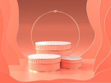 Soyut pembe renk geometrik podyum arkaplanının 3d arkaplan görüntüsü, podyum veya vitrin için modern minimalist modelleme.