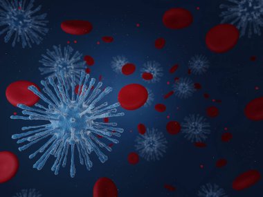 Çin Coronavirüs COVID-19 mikroskop altında, Coronavirus Covid-19 salgını salgını geçmişi. Hastalık hücresi ile pandemik sağlık riski konsepti, 3 boyutlu illüstrasyon