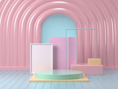 Podyum soyut arka planının 3D görüntüsü. Pastel podyum arka planı.