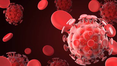 Çin Coronavirüs COVID-19 mikroskop altında, Coronavirus Covid-19 salgını salgını geçmişi. Hastalık hücresi ile pandemik sağlık riski konsepti, 3 boyutlu illüstrasyon