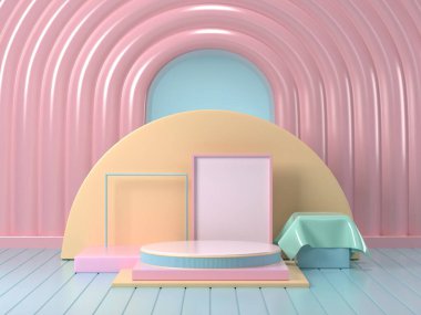 Podyum soyut arka planının 3D görüntüsü. Pastel podyum arka planı.