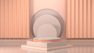 Soyut pembe geometrik şekil arkaplanının 3d görünümü, podyum veya vitrin için modern minimalist modelleme