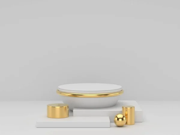 Beyaz altın kaplama podyumun arka planda 3 boyutlu canlandırması, güzellik kozmetik ürünü için soyut minimal podyum boşluğu, temiz tasarım minimalist modelleme sahnesi sütun durağı sahnesi