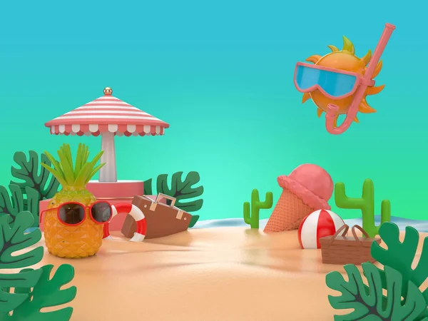 3d parlak renkli yaz arkaplanını gösterir