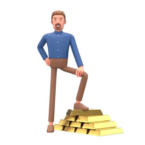 Cartoon Geschäftsmann Und Sein Gold Illustration — Stockfoto