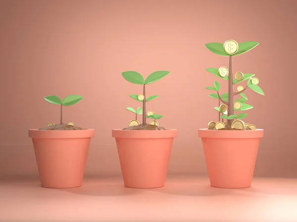 Banka veya bankacılık için 3D ağaç bitkisi madeni para imajı.