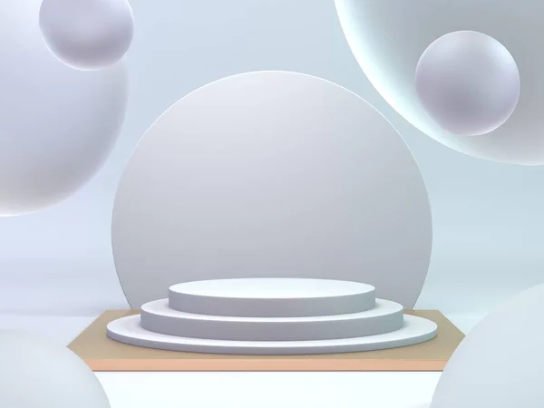 Kozmetik veya güzellik ürünleri için klasik beyaz ve altın podyumu 3D arka plan gevşek podyumu.