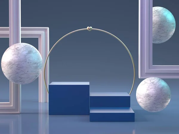 Soyut mavi renk geometrik podyum arkaplanının 3d arkaplan görüntüsü, kozmetik podyum veya vitrin için modern minimalist modelleme. Renk pantone 2020.