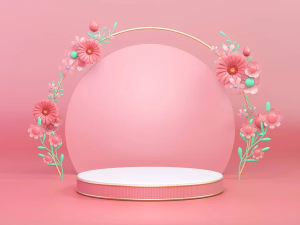 Vykreslení Květinové Design Pódium Pro Kosmetický Přípravek — Stock fotografie