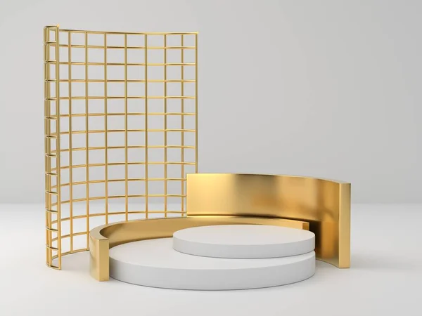 Weergave Van Wit Goud Sokkel Podium Duidelijk Achtergrond Abstract Minimaal — Stockfoto