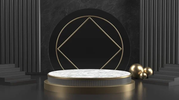 Render Image Black White Marble Podium Luxury Background Cosmetic Another — Stock Photo, Image