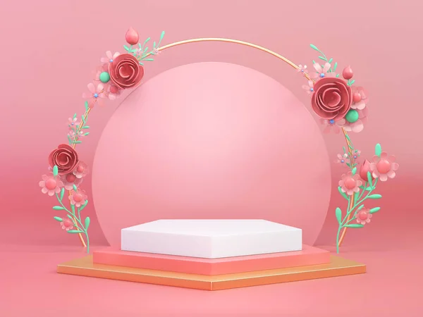 Renderizar Pódio Design Floral Para Produto Cosmético — Fotografia de Stock