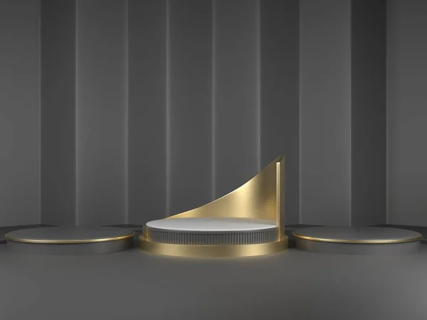 Weergave Van Zwart Podium Geometrie Met Gouden Elementen Abstract Geometrische — Stockfoto