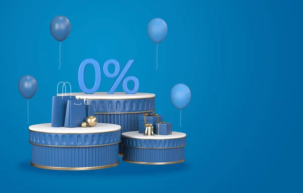 Render Blue Podium Discount Fizetési Részlet Hitelkártyával — Stock Fotó