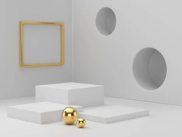 Weergave Van Wit Goud Sokkel Podium Duidelijk Achtergrond Abstract Minimaal — Stockfoto