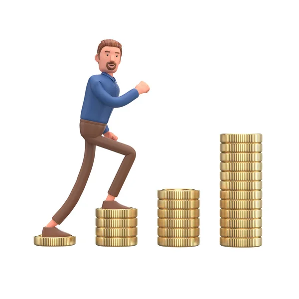 Karikatura Charakter Obchodní Muž Mince Jde Úspěch Finanční — Stock fotografie