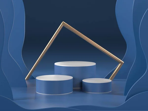 Soyut mavi renk geometrik podyum arkaplanının 3d arkaplan görüntüsü, kozmetik podyum veya vitrin için modern minimalist modelleme. Renk pantone 2020.