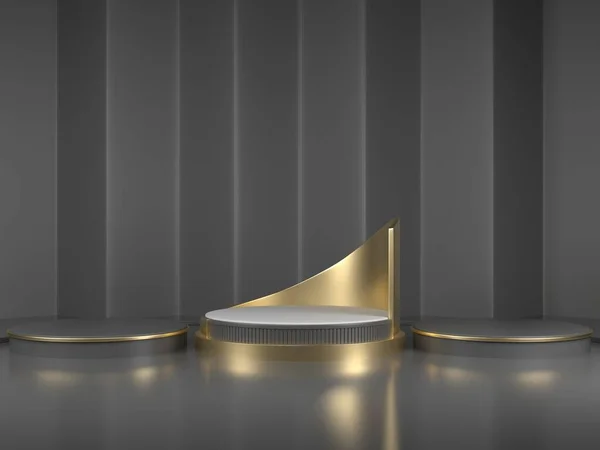 Rendering Black Podium Geometry Gold Elements Abstract Geometric Shape Blank — Stock Photo, Image