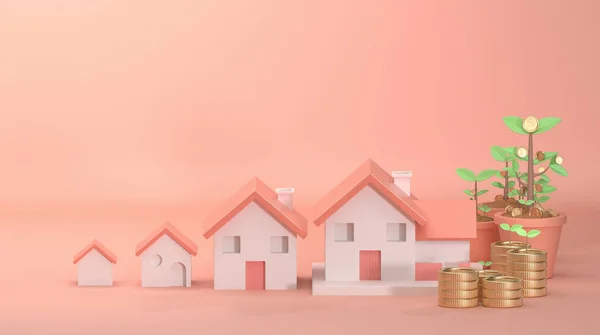 Renderizar Imagen Casa Creciendo Hermoso Fondo Rosa Decorar Con Dinero —  Fotos de Stock