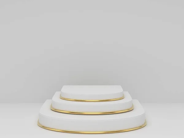 Rendering White Gold Pedestal Podium Clearly Background Abstract Minimal Podium — Stock Photo, Image