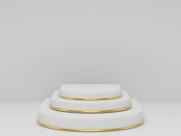 Beyaz altın kaplama podyumun arka planda 3 boyutlu canlandırması, güzellik kozmetik ürünü için soyut minimal podyum boşluğu, temiz tasarım minimalist modelleme sahnesi sütun durağı sahnesi
