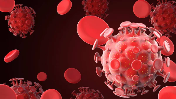 Chinese coronavirus COVID-19 under the microscope,Coronavirus Covid-19 outbreak influenza background.Pandemic medical health risk concept with disease cell,3d illustration