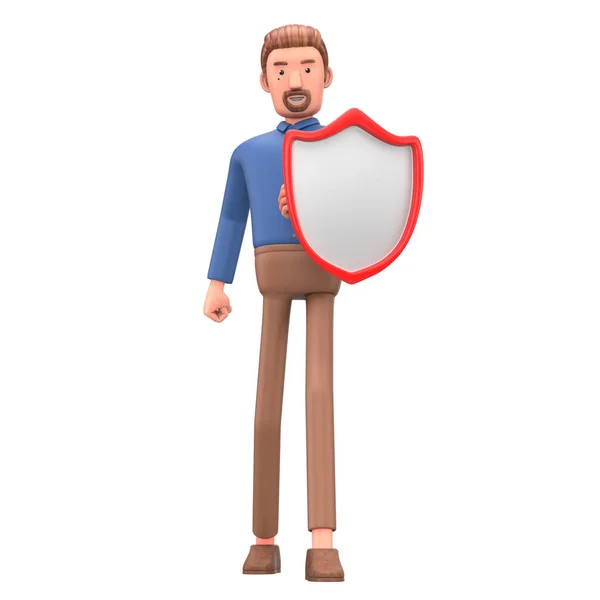 Personagem Desenhos Animados Com Escudo Ilustração Segurança Proteção Nas Empresas — Fotografia de Stock