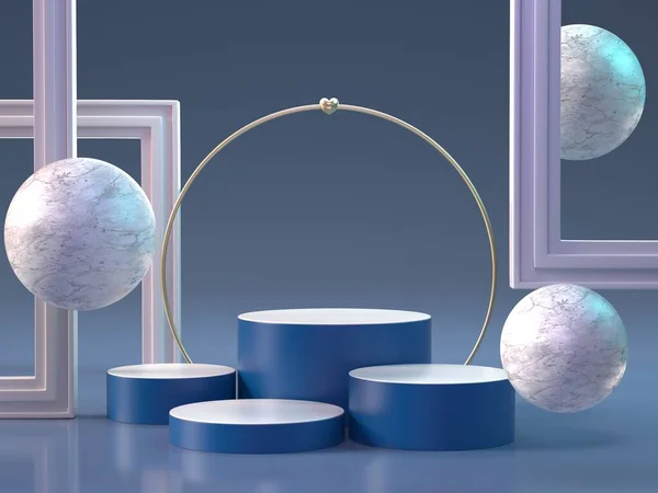 Achtergrond Render Beeld Van Abstracte Blauwe Kleur Geometrische Vorm Podium — Stockfoto