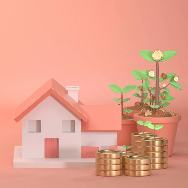 Renderizar Imagen Casa Creciendo Hermoso Fondo Rosa Decorar Con Dinero —  Fotos de Stock