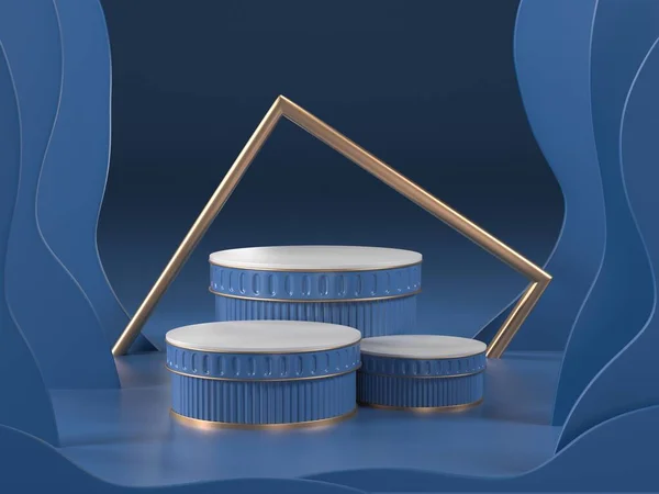 Soyut mavi renk geometrik podyum arkaplanının 3d arkaplan görüntüsü, kozmetik podyum veya vitrin için modern minimalist modelleme. Renk pantone 2020.
