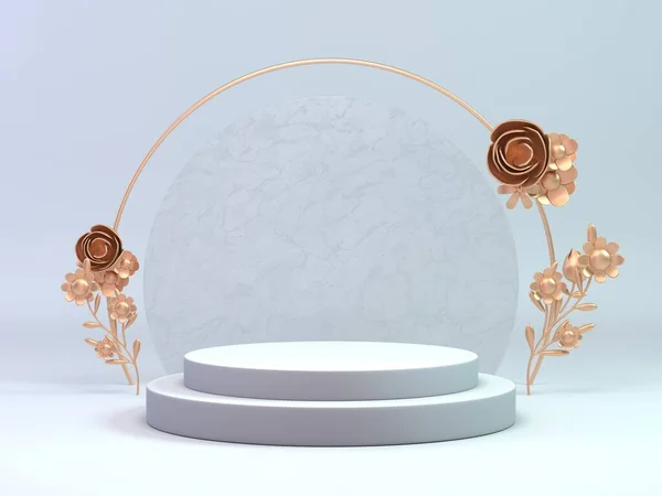 Render Classic White Gold Podium Cosmetic Any Object Decorate Flower — Stock Photo, Image