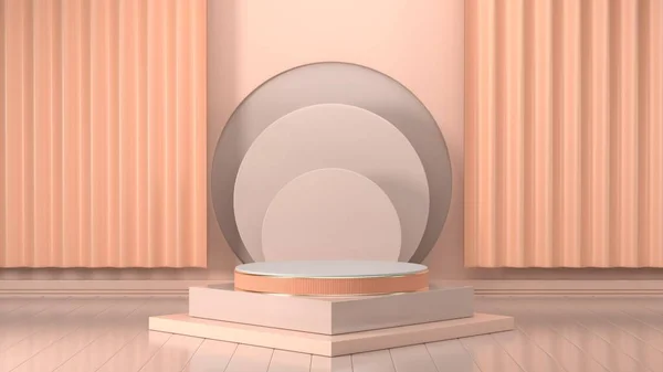 Soyut pembe geometrik şekil arkaplanının 3d görünümü, podyum veya vitrin için modern minimalist modelleme
