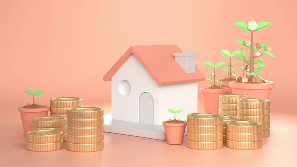 Renderizar Imagen Casa Creciendo Hermoso Fondo Rosa Decorar Con Dinero —  Fotos de Stock