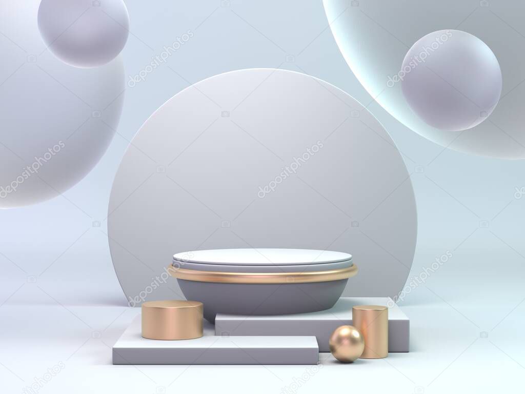 3d render classic white and gold podium for cosmetic or beauty product.3d background laxury podium stand.