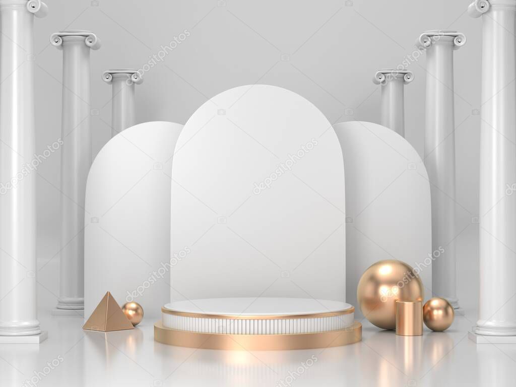 3d render podium background for cosmetic or any product.white and gold podium background 3d render