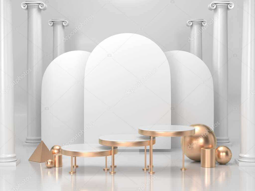 3d render podium background for cosmetic or any product.white and gold podium background 3d render