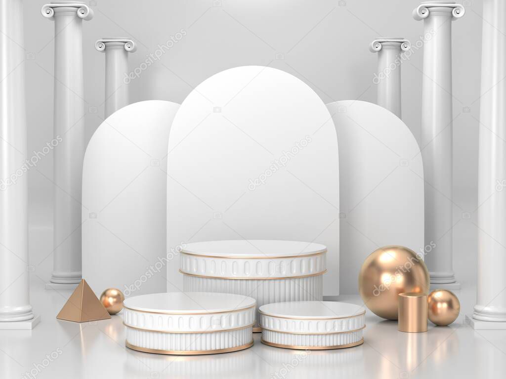 3d render podium background for cosmetic or any product.white and gold podium background 3d render