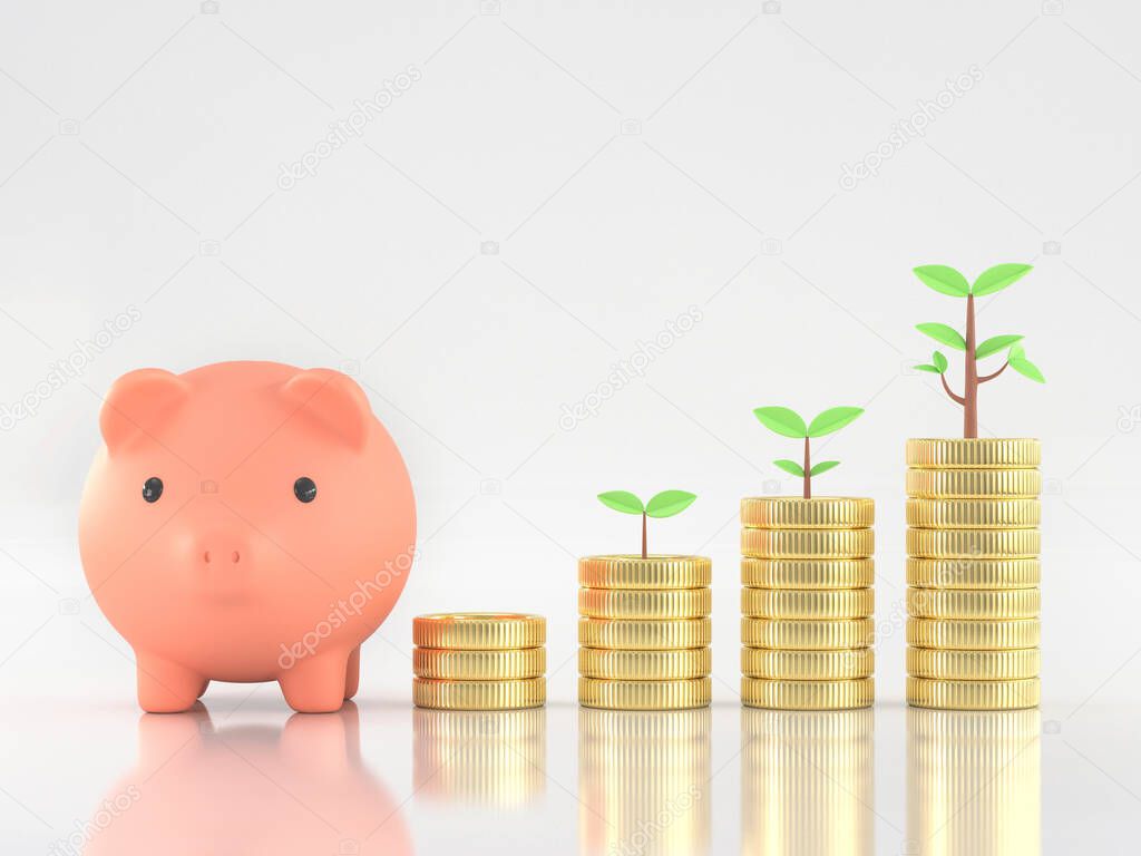 3d render image of piggy bank saving money investment concept.