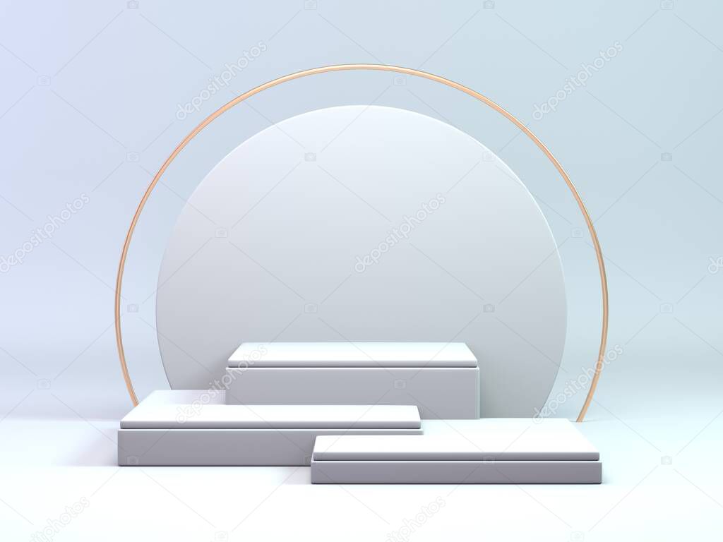 3d render classic white and gold podium for cosmetic or beauty product.3d background laxury podium stand.