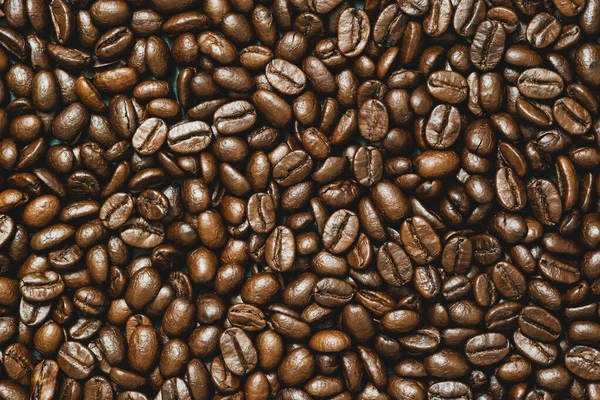 Ovanifrån Bruna Rostade Kaffebönor Kan Användas Som Bakgrund Kopiera Utrymme — Stockfoto