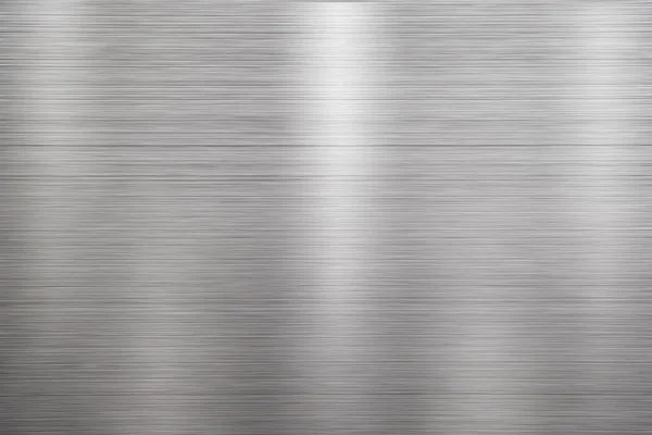 光の反射とブラッシュステンレススチールプレートの銀金属質感 — ストック写真