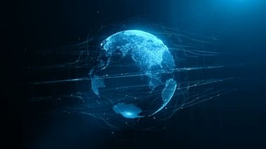 Dijital veri küre - Soyut 3d render gezegeni çevreleyen bir bilimsel teknoloji veri ağının