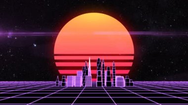 Retro futuristik synth kılavuz cityscape