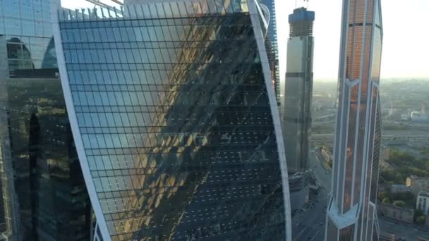 A sunset Aerial shot of skyscrapers of Moscow International Business Centre. — Stock Video