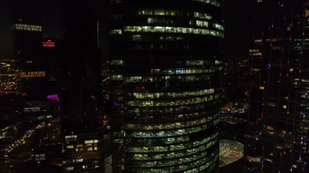 Nocne zdjęcia lotnicze z wieżowców Moscow International Business Centre. — Wideo stockowe