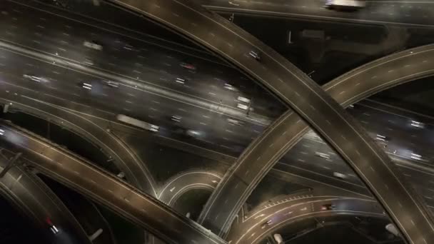 Night light moscow city traffic ring road aerial — Stock Video