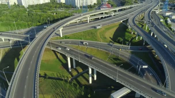 Aerial view of the road junction in Moscow at sunny day — Stock Video