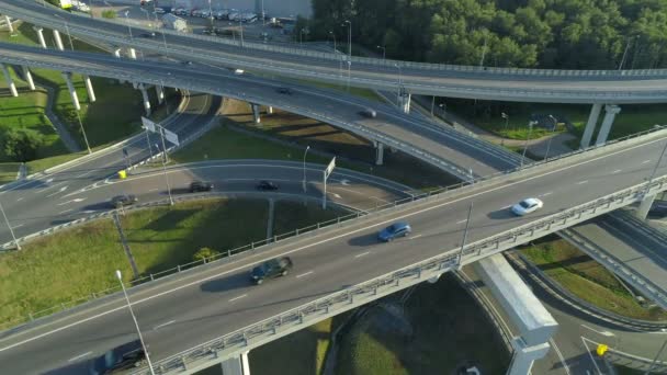 Aerial view of the road junction in Moscow at sunny day — Stock Video